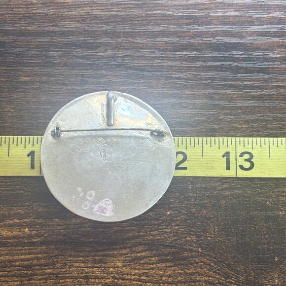 VTG Sterling Silver 925 Mayan Calendar Sun Textured Brooch Size 2" Diameter - Picture 9 of 10